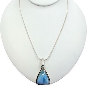 Larimar Triangle Pendant Necklace 24" 925 Sterling Silver Blue Crystal Stone